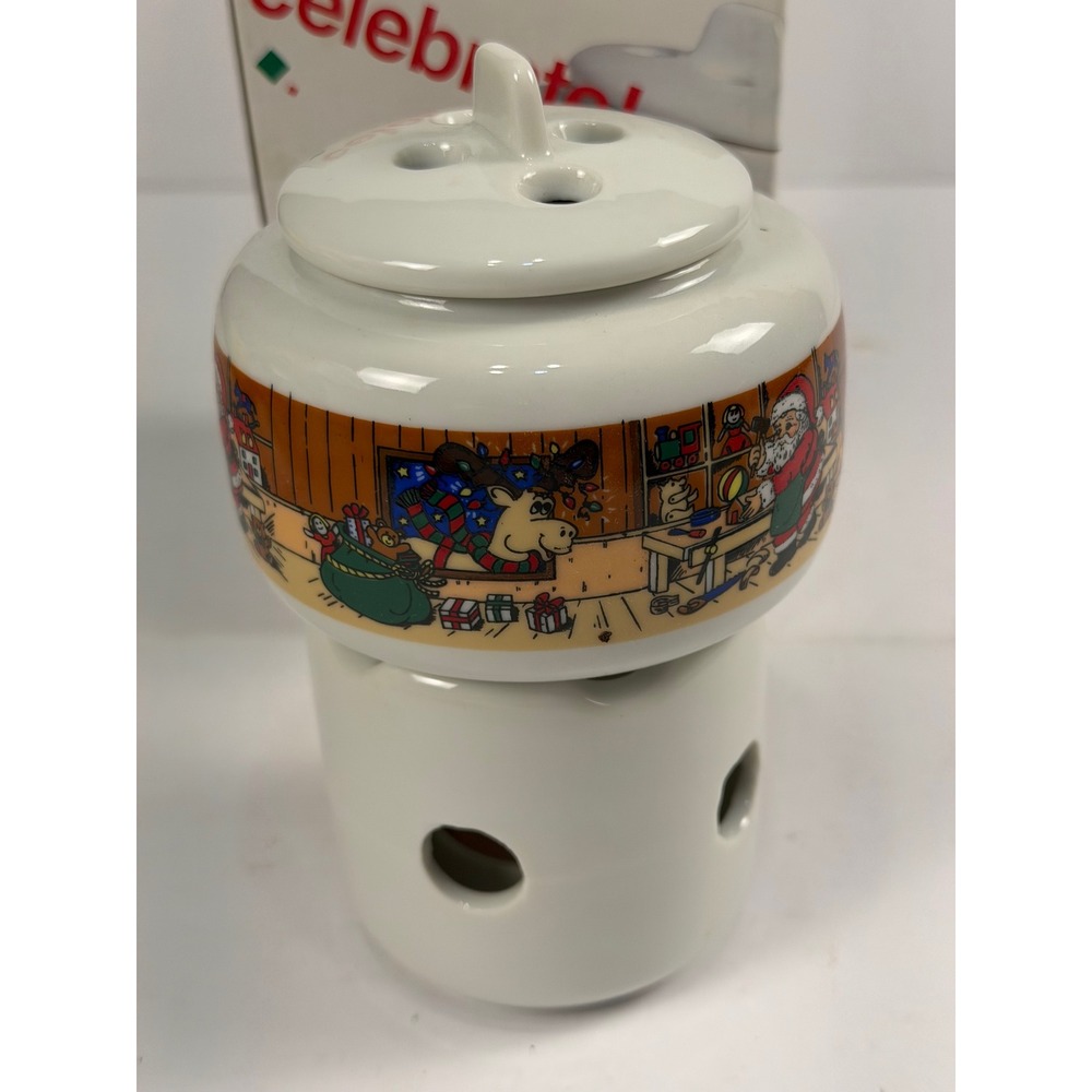 Vintage Celebrate! Christmas Santa's Workshop Ceramic Potpourri Simmerer 3-Piece